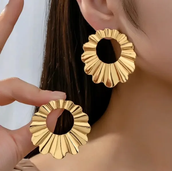 Gold_Toned_Pleated_Circular_Statement_Earrings_For_Women