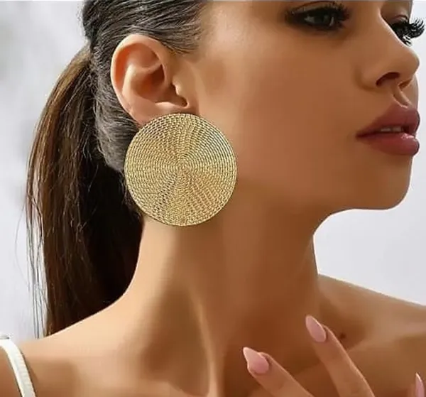 Statement_Gold_Toned_Textured_Disc_Earrings_For_Women