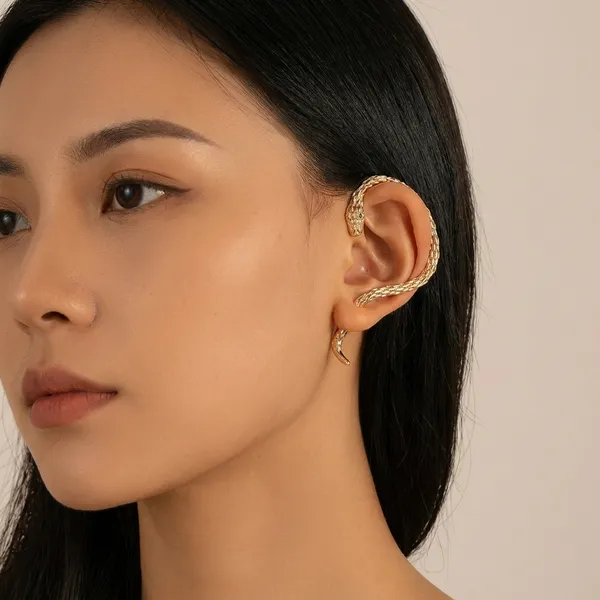 Gold_Toned_Snake_Ear_Cuff_And_Earring_Set_For_Women