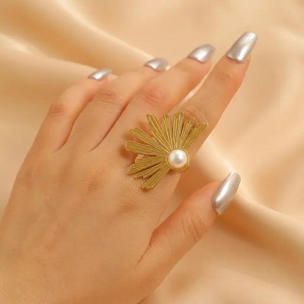Gold_Toned_Adjustable_Statement_Sunburst_Pearl_Ring_For_Women