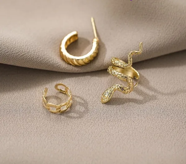 Gold_Toned_Twisted_Hoop_And_Snake_Ear_Cuff_Set_For_Women