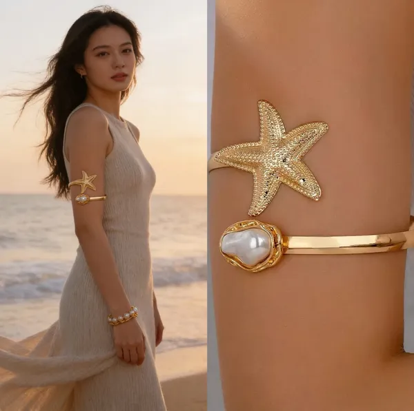Gold_Starfish_Pearl_Armband_Bracelet_For_Women