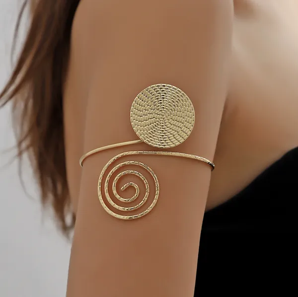 Gold_Toned_Spiral_Disc_Adjustable_Arm_Cuff_Bracelet_For_Women