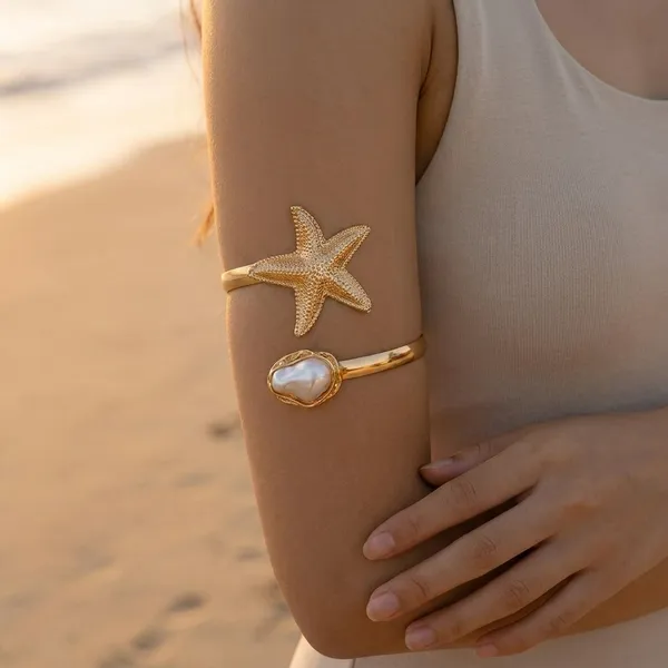 Gold_Starfish_Pearl_Armband_Bracelet_For_Women