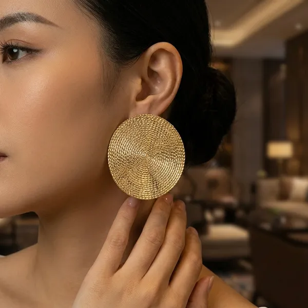 Statement_Gold_Toned_Textured_Disc_Earrings_For_Women