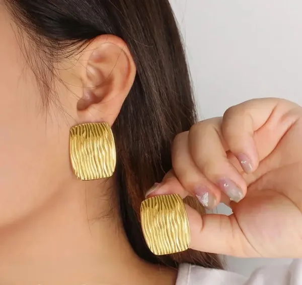 Textured_Gold_Toned_Square_Stud_Earrings_For_Women