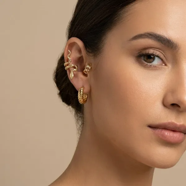 Gold_Toned_Twisted_Hoop_And_Snake_Ear_Cuff_Set_For_Women