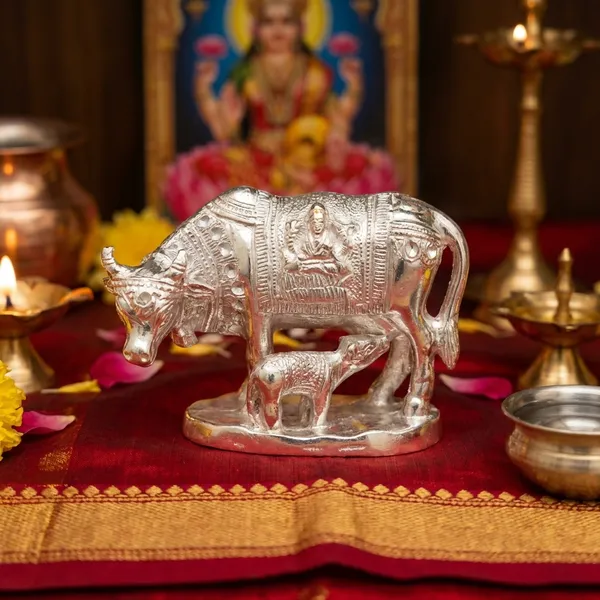 Silver_Cow_And_Calf_Idol___Kamdhenu_With_Calf_Statue_For_Puja_And_Home_Decor