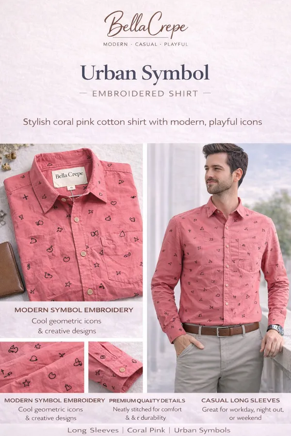 Coral_Pink_Urban_Symbol_Embroidered_Shirt_For_Men