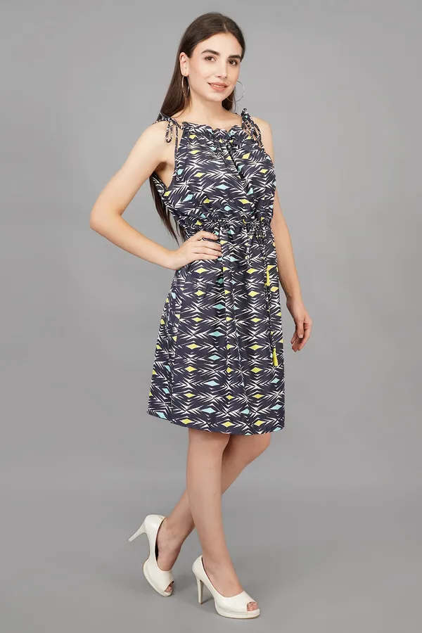 Charcoal_Grey_Abstract_Ruffle_Collar_Belted_Dress_For_Women