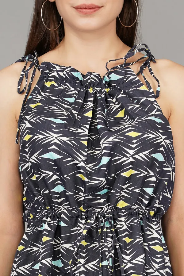 Charcoal_Grey_Abstract_Ruffle_Collar_Belted_Dress_For_Women