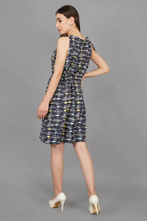 Charcoal_Grey_Abstract_Ruffle_Collar_Belted_Dress_For_Women