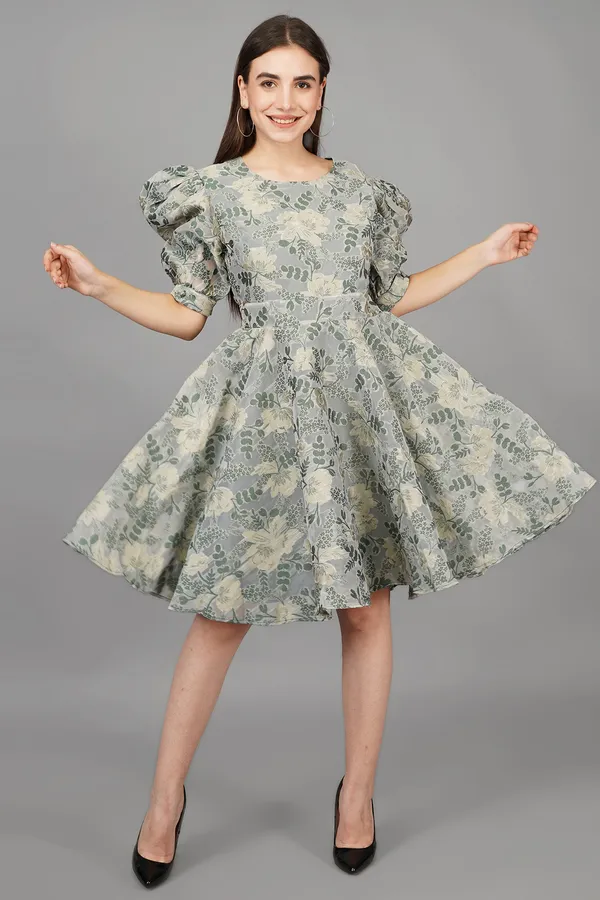 Green_Olive_Floral_Cutout_Dress_For_Women