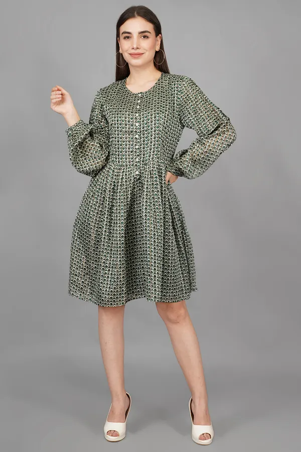 Army_Green_Geometrical_Lurex_Dress_For_Women