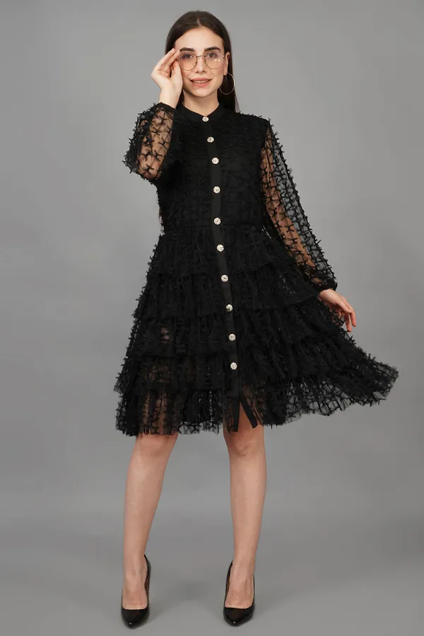 Black_Jeweled_Mesh_Frill_Dress_For_Women