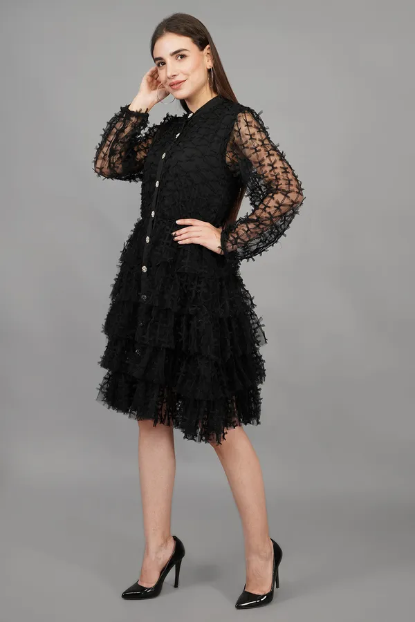 Black_Jeweled_Mesh_Frill_Dress_For_Women