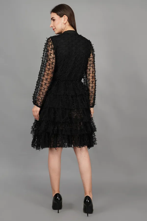 Black_Jeweled_Mesh_Frill_Dress_For_Women