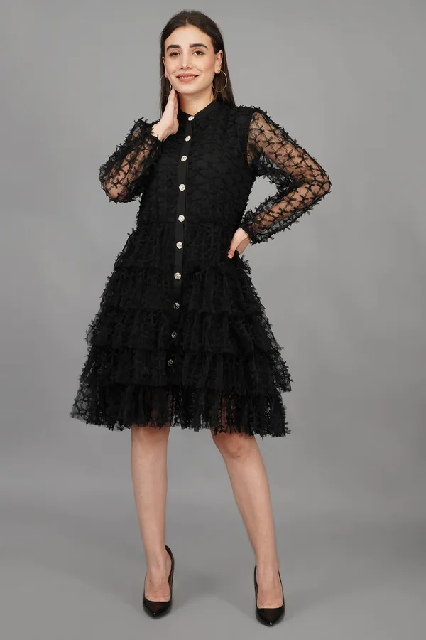 Black_Jeweled_Mesh_Frill_Dress_For_Women