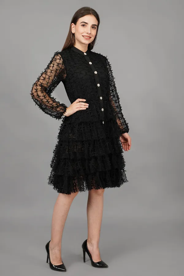 Black_Jeweled_Mesh_Frill_Dress_For_Women