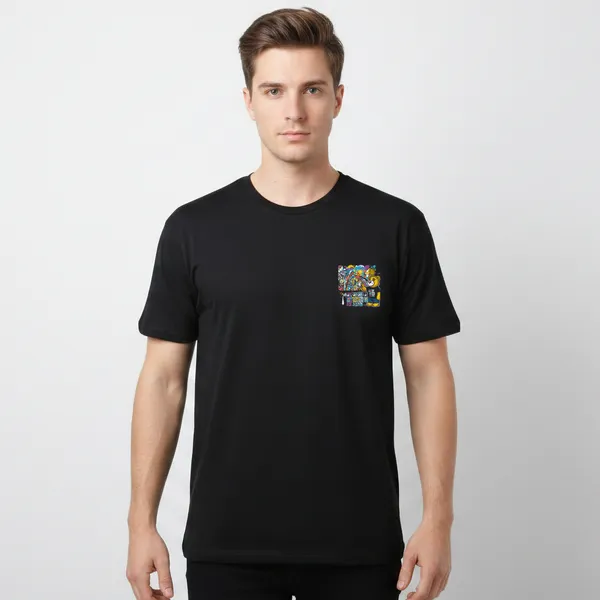 Black_Cotton_Lycra_Tencel_Round_Neck_T_Shirt_For_Men