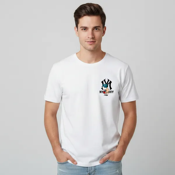 White_Cotton_Lycra_Tencel_Round_Neck_T_Shirt_For_Men
