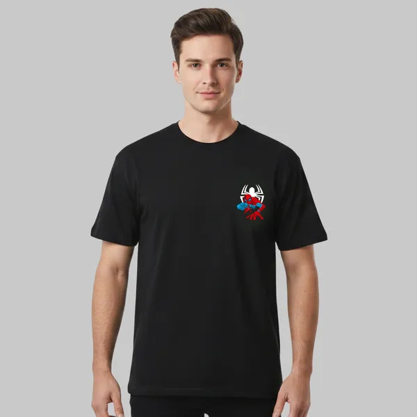 Black_Cotton_Lycra_Tencel_Round_Neck_T_Shirt_For_Men