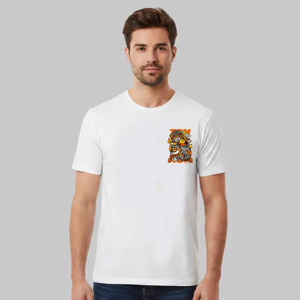 White_Cotton_Lycra_Tencel_Round_Neck_T_Shirt_For_Men