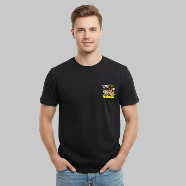 Black_Cotton_Lycra_Tencel_Round_Neck_T_Shirt_For_Men