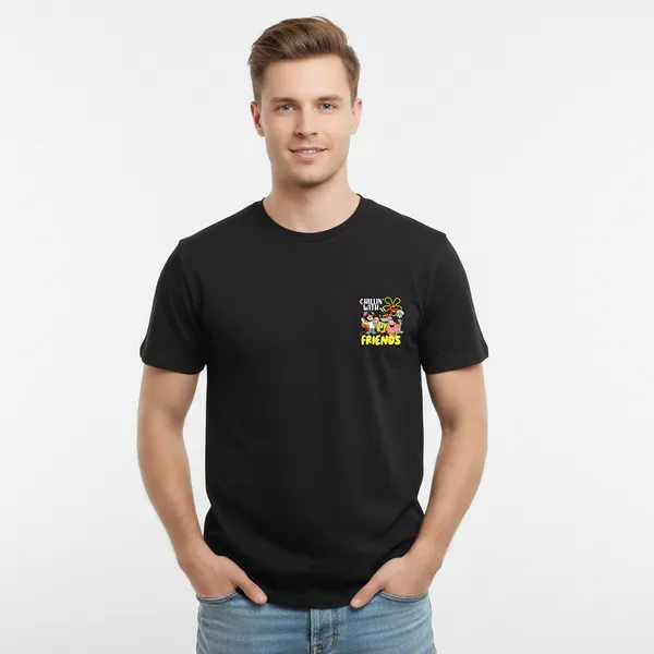 Black_Cotton_Lycra_Tencel_Round_Neck_T_Shirt_For_Men
