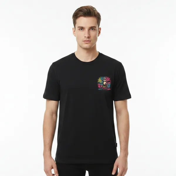 Black_Cotton_Lycra_Tencel_Round_Neck_T_Shirt_For_Men