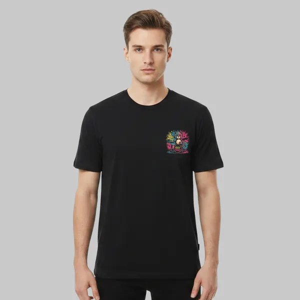 Black_Cotton_Lycra_Tencel_Round_Neck_T_Shirt_For_Men