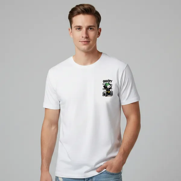 White_Cotton_Lycra_Tencel_Round_Neck_T_Shirt_For_Men