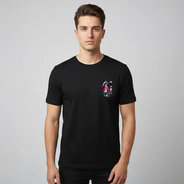 Black_Cotton_Lycra_Tencel_Round_Neck_T_Shirt_For_Men