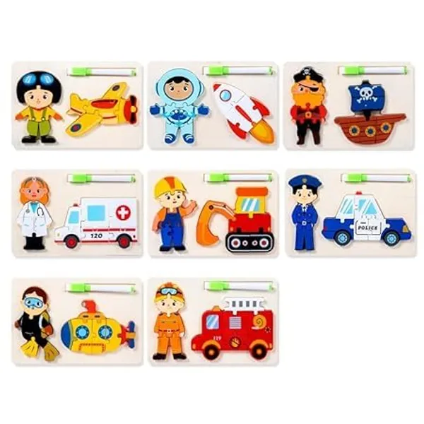 Wooden_Educational_Puzzle_Game_Toy_Set_With_Whiteboard_Community_Helpers_Theme_Vehicles_3_In_1_Learning_Kit_For_Kids_(Any_1_unit)