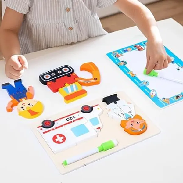 Wooden_Educational_Puzzle_Game_Toy_Set_With_Whiteboard_Community_Helpers_Theme_Vehicles_3_In_1_Learning_Kit_For_Kids_(Any_1_unit)