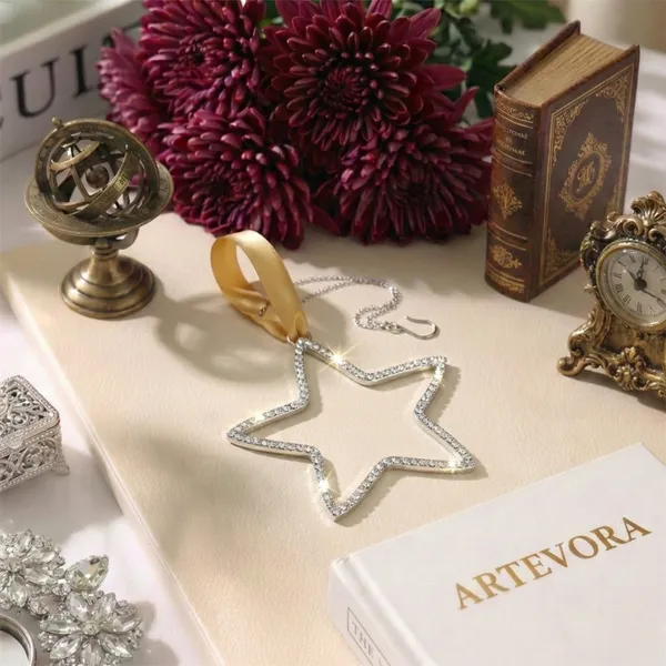 Silver_North_Star_Luxury(Set_Of_4)_Handcrafted_Crystal_Border_Hanging_Charm_Elegant_Gold_Star_Decor_For_Car_Rearview_Mirror_And_Home_