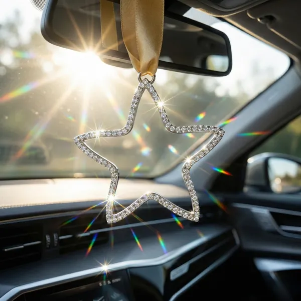 Silver_North_Star_Luxury(Set_Of_4)_Handcrafted_Crystal_Border_Hanging_Charm_Elegant_Gold_Star_Decor_For_Car_Rearview_Mirror_And_Home_