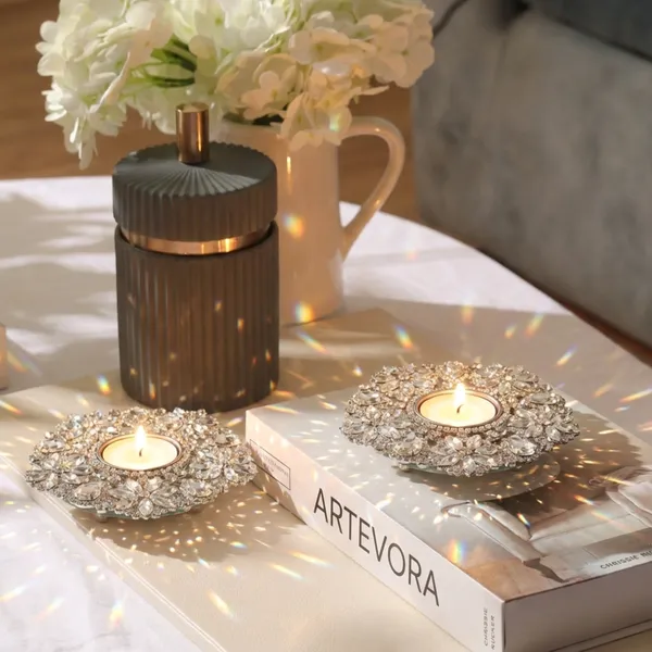 Silver_Handcrafted_Crystal_Encrusted_Luxury_Tealight_Candle_Holder_Royal_Vintage_Aesthetic_Decorative_Metal_And_Glass_Centerpiece_For_Home_Decor,_Festivals_And_Gifting_Silver_Startburst