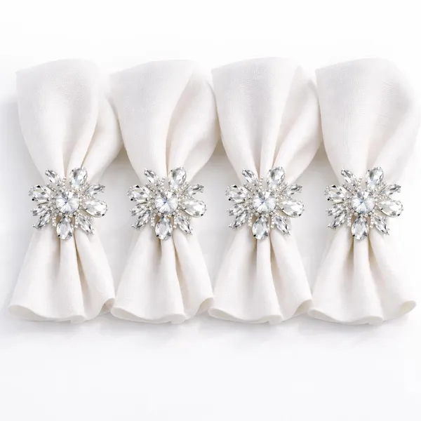 Silver_Luxury_Handmade_Crystal_Star_Napkin_Rings,(Set_Of_4)_Premium_Ruby_Red_And_Clear_Gems,_Silver_Finish_For_Wedding,_Diwali,_Dining_Table_Decor_And_Gifting_Silver_Crystal_Floral