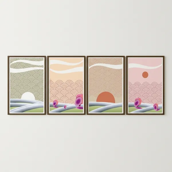 Set_Of_4_Framed_Japanese_Wave_Pattern_Wall_Art_Prints