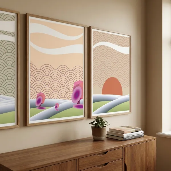 Set_Of_4_Framed_Japanese_Wave_Pattern_Wall_Art_Prints