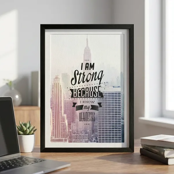 Motivational_Quote_Wall_Art_-_'I_Am_Strong_Because_I_Know_My_Weakness'_Cityscape_Print