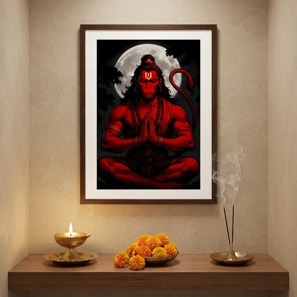 Hanuman_Meditation_Wall_Art_-_Red_Spiritual_Poster_With_Full_Moon_Background