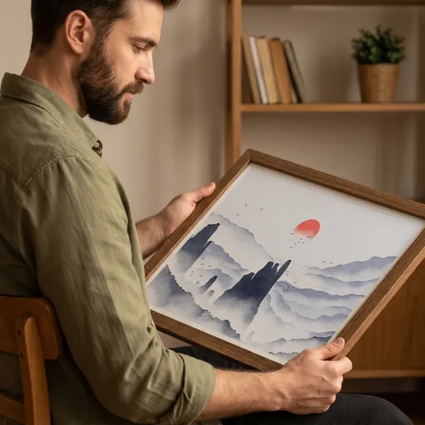 Framed_Asian_Landscape_Art_Print_With_Misty_Mountains_And_Red_Sun