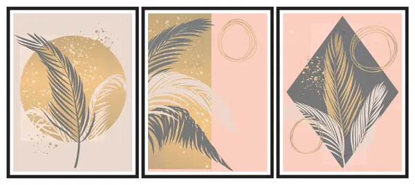 Boho_Abstract_Leaf_Wall_Art_Poster_Set_Of_3_-_Pink,_Gold_&_Grey