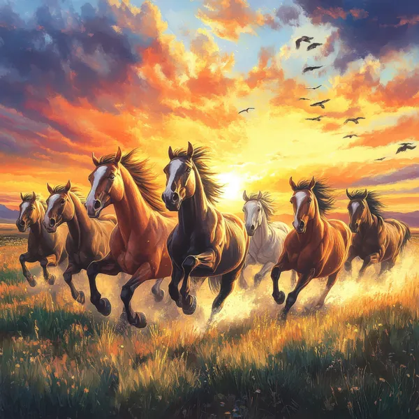Galloping_Horses_At_Sunset_-_Canvas_Wall_Art_Painting