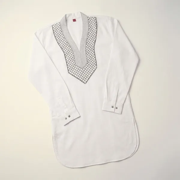 White_Khaddar_Cotton_Short_Kurta_For_Men