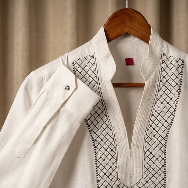 White_Khaddar_Cotton_Short_Kurta_For_Men