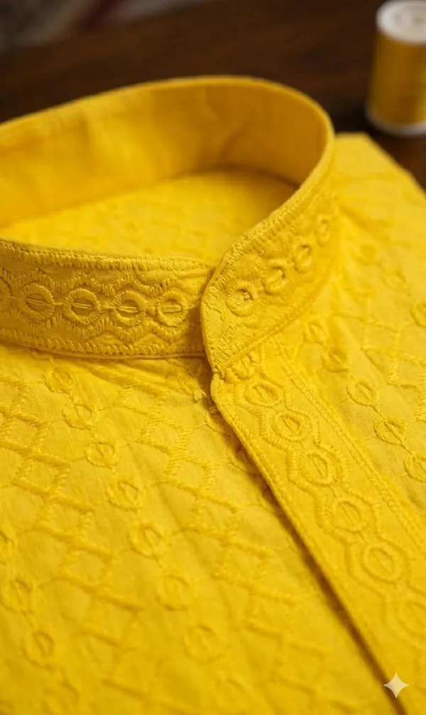 1_Lucknowi_Yellow_Reyon_Fancy_Kurta_For_Men