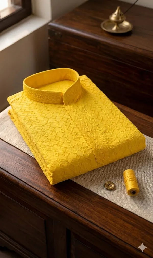 1_Lucknowi_Yellow_Reyon_Fancy_Kurta_For_Men